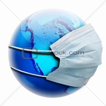 abstract allegory concept with globe and flu mask