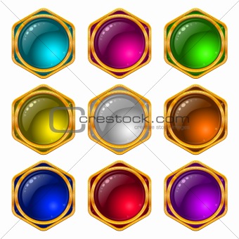 Buttons with gems, set, round