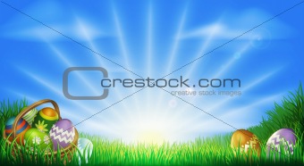 Easter eggs field background