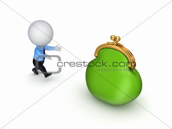 3d small people and green purse.