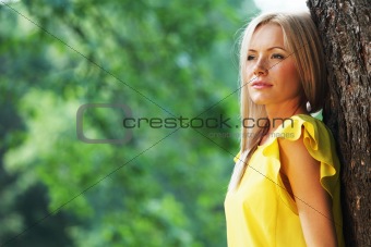 happy woman in forest 