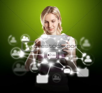 Businesswoman With Touch Pad in Social Network