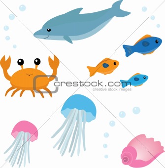Cartoon sea life set 2
