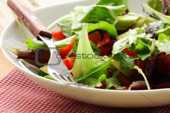 mix salad (arugula, iceberg, red beet) in a bowl on the table