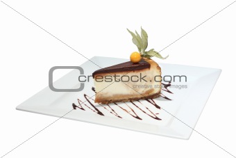 Cheesecake with chocolate decorated physalis.