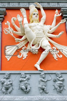 Hindu Goddess with Many Arms Holding Weapons