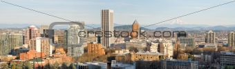 Portland Oregon Downtown Cityscape with Mount Hood