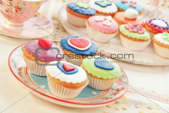 group of colorful cupcakes.