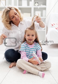 Girls beauty ritual - combing hair