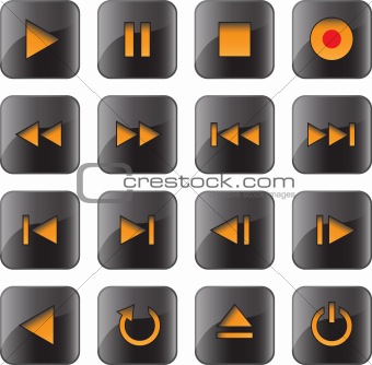 Multimedia control glossy icon set