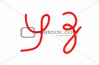 Red fiber rope bent in the form of letter