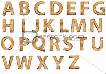 grunge burnt paper alphabet