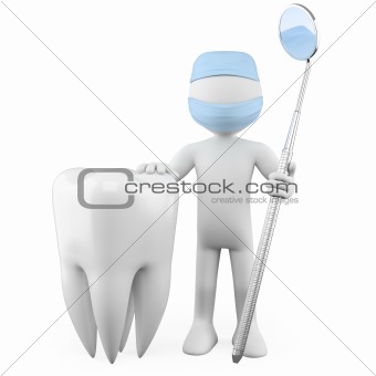 Dentist with a tooth and a mouth mirror