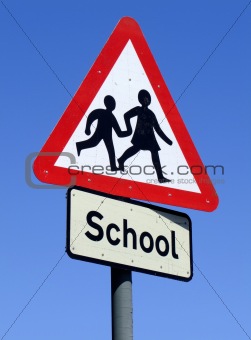 British School roadside warning sign.