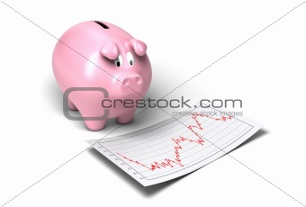 worried piggy bank looking at bad news