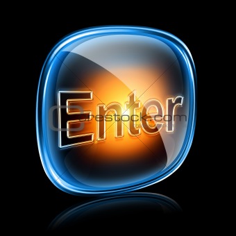 Enter icon neon, isolated on black background.