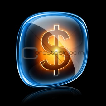 dollar icon neon, isolated on black background.