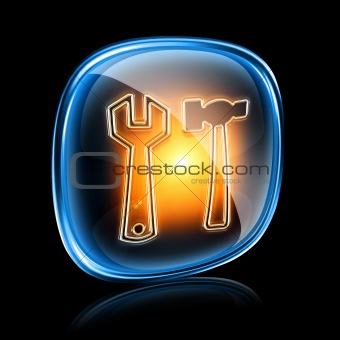 Tools icon neon, isolated on black background