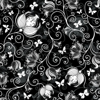 Seamless black-white floral pattern