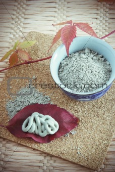 Blue cosmeticology clay in powder and prepared mixture