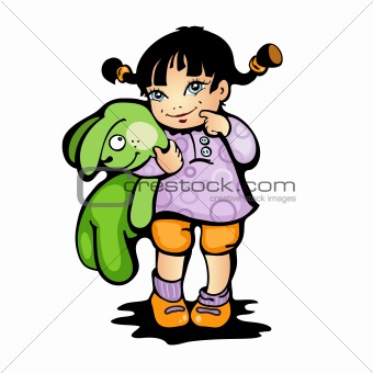 Girl with green bunny