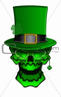 St Patricks Day Green Skull with Shamrock Leaf Earrings