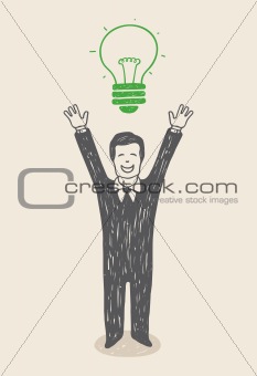 Hand drawn illustration. Businessman having an idea