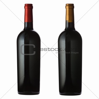 Red wine bottles on white