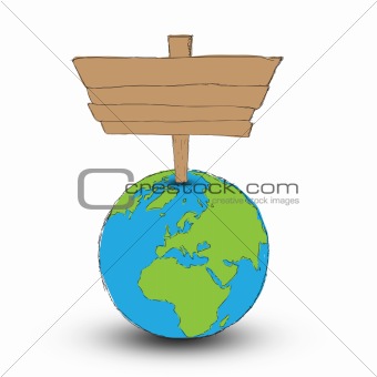 wooden signs with globe 

