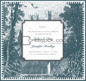 Vector Vintage Landscape Background and Ornate Frame