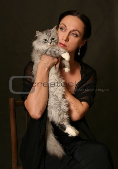 Woman with silver cat
