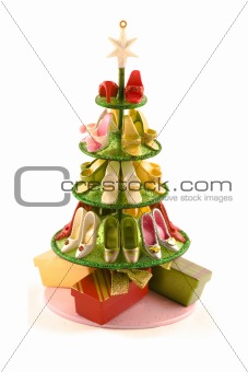 A modern christmas tree with shoes
