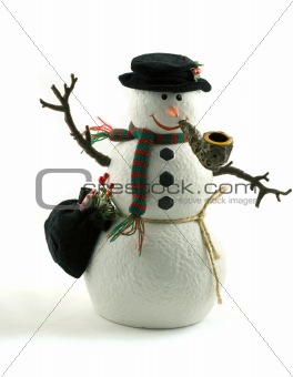 A cute snowman decoration smoking a pipe