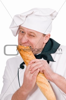 funny chef with loaf