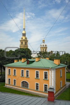 Guardhouse and cathedral in Peter and Paul fortress St. Petersbu