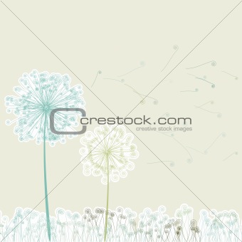 Vintage two dandelions in wind on light. EPS 8 vector file included