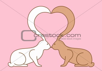 easter bunnies kissing, vector background