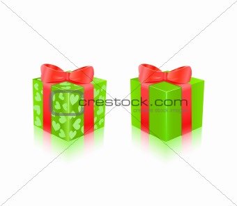 Green Gift Box With Red Ribbon. Vector Illustration