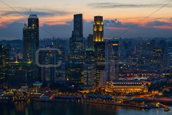 Sunset Over Singapore City Skyline