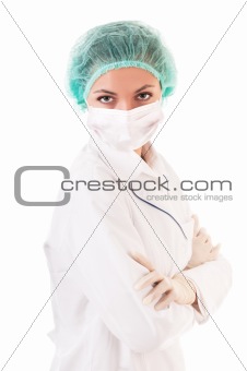 Serious doctor in protective uniform