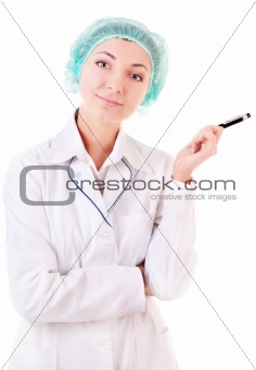 Nice-looking nurse with a pen
