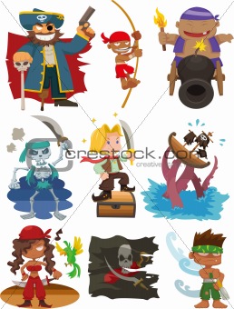 cartoon pirate icon set