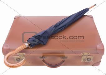 Vintage suitcase and umbrella