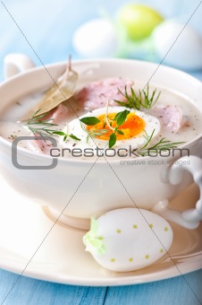 Borscht with Eggs and Sausage. Polish Easter Cuisine