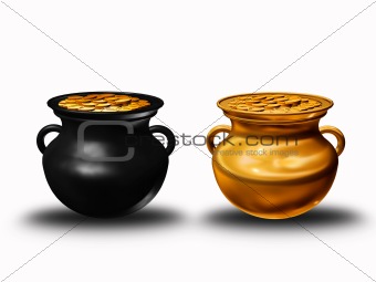 pots of clay with coins