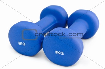 3 kg rubber dipped blue dumbbell, selective focus