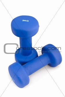 3 kg rubber dipped blue dumbbell, selective focus