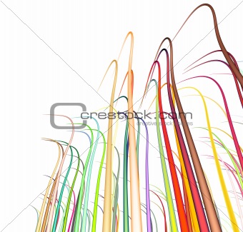 3d multiple wavy wire lines in bright colors on white 