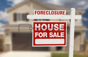 Foreclosure House For Sale Sign in Front of Beautiful Home.