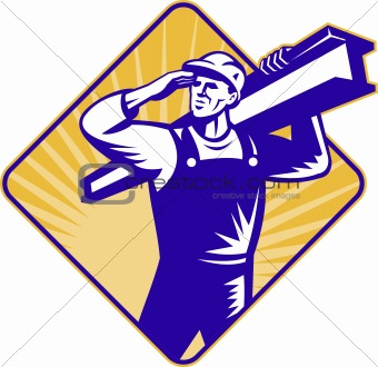 construction worker salute carry i-beam